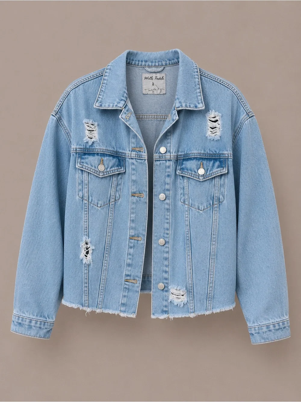 white birch Light Blue Distressed Denim Jean Jacket
